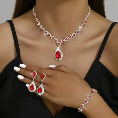 3-Piece Set: Elegant Bridal Jewelry Set - Rhinestone-Encrusted Earrings, Necklace & Bracelet Combo DailySale