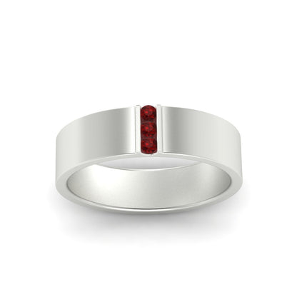 3 Stone Mens Flat Gemstone Band Fascinating Diamonds