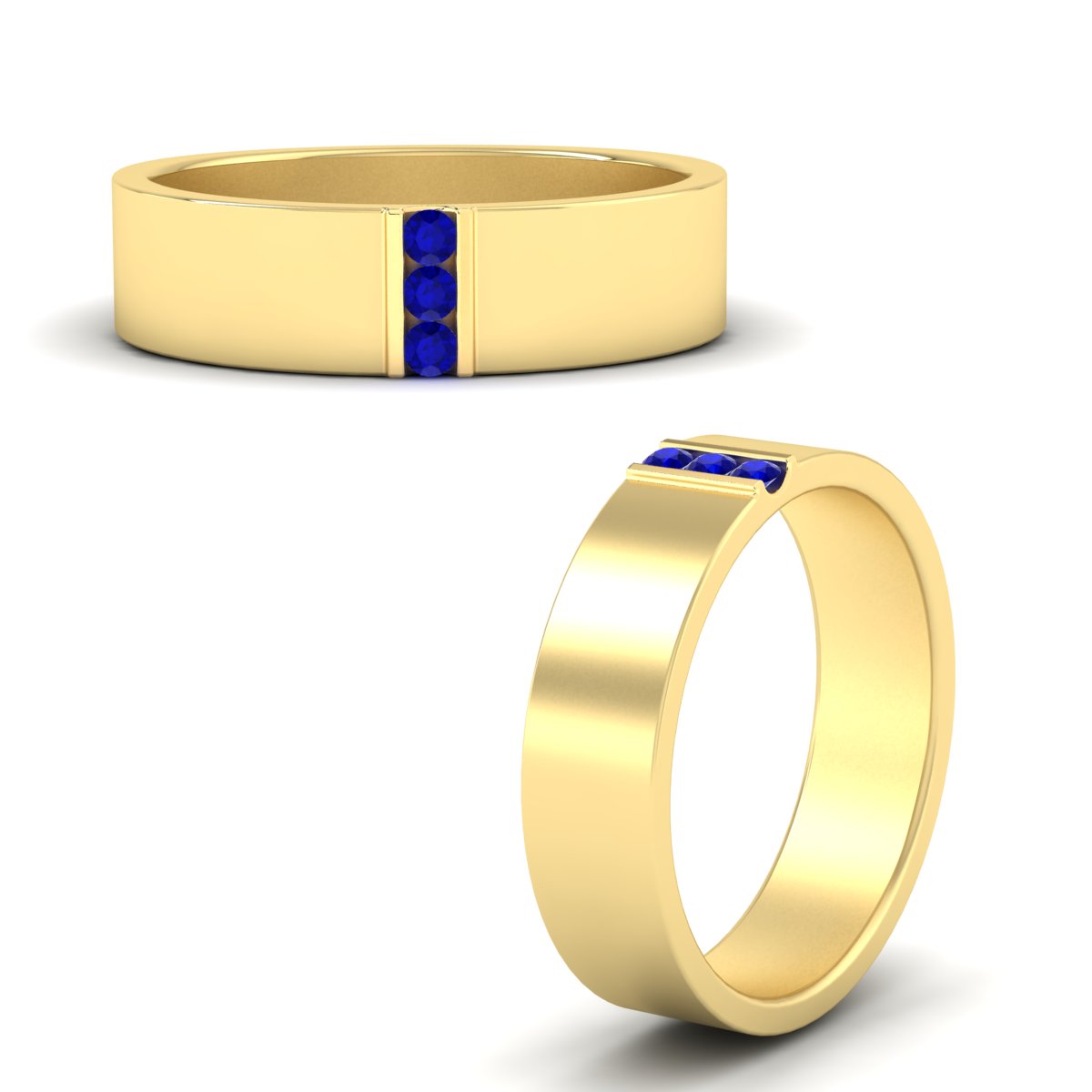 3 Stone Mens Flat Gemstone Band Fascinating Diamonds