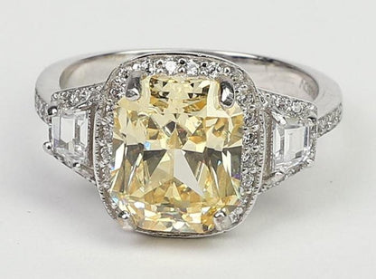 3.5CT Cushion Diamond Veneer Cubic Zirconia 14K Gold Ring. 635R71567K