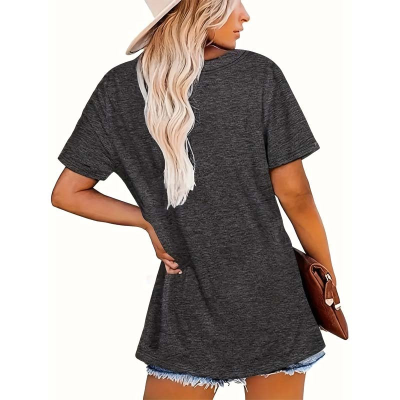 Print Crew Neck T-shirt, Casual Short Sleeve Top FitiqueFit