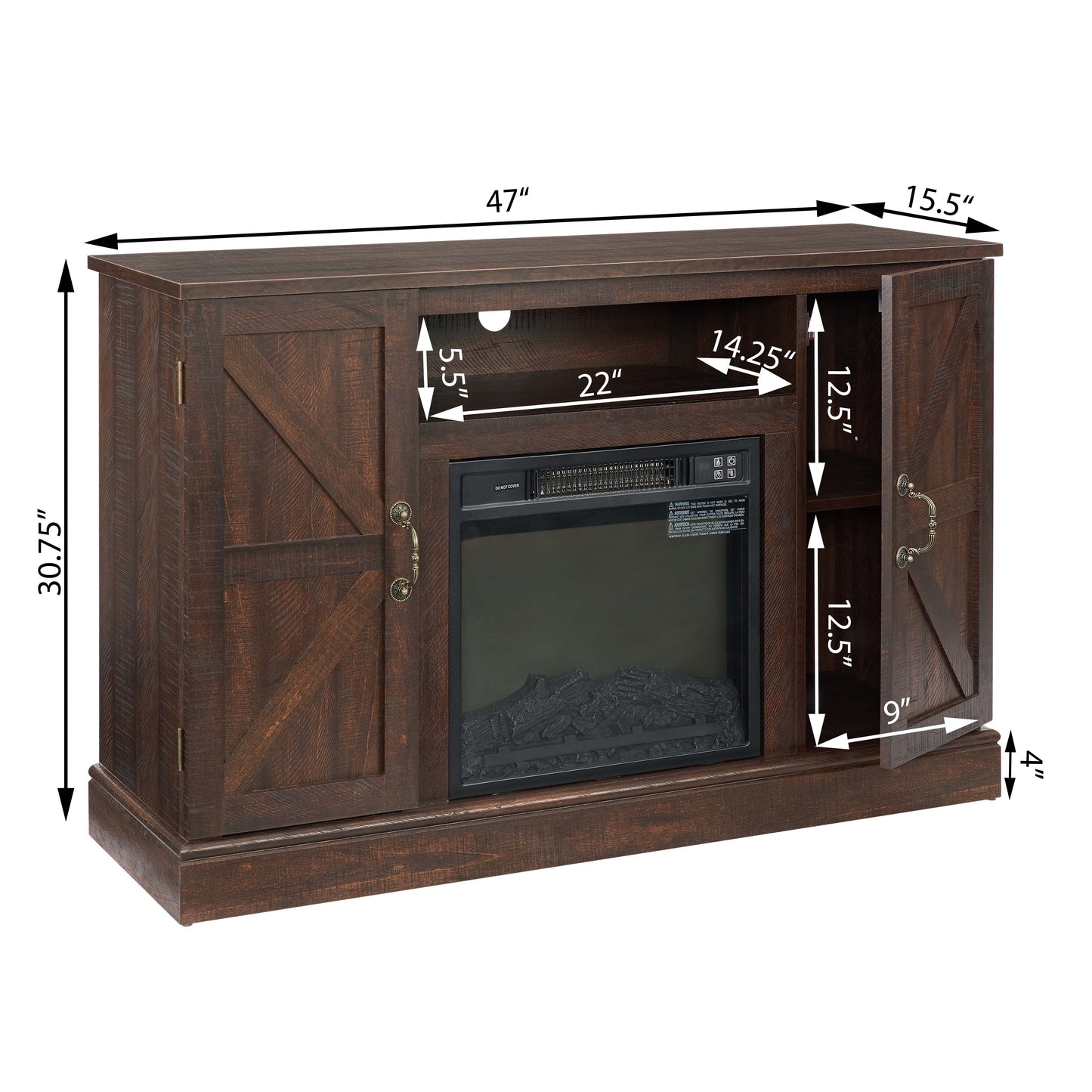Farmhouse Classic Media TV Stand Antique Entertainment Console for TV up to 50" with 18" Electric Fireplace Insert V.I.P Digital Presence