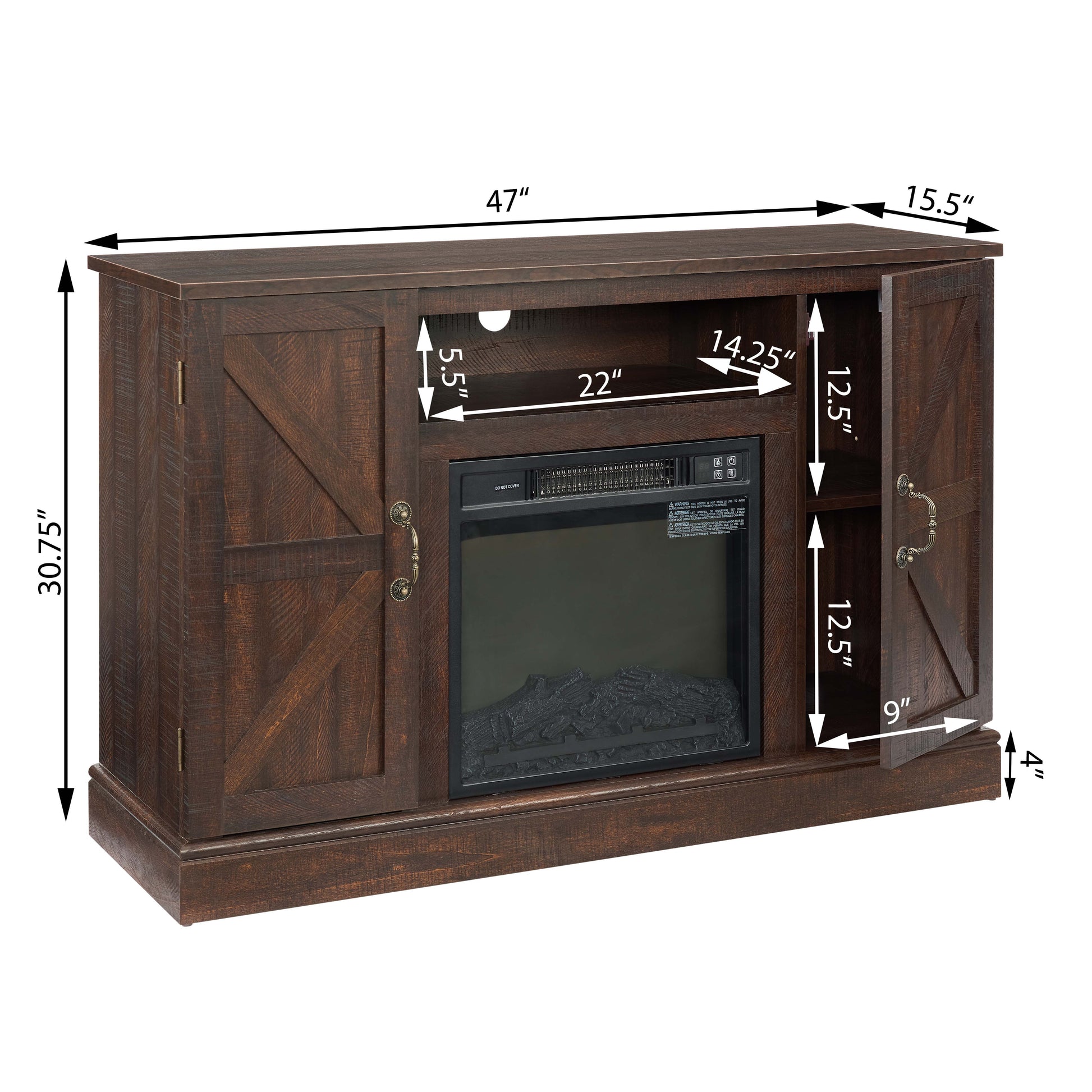 Farmhouse Classic Media TV Stand Antique Entertainment Console for TV up to 50" with 18" Electric Fireplace Insert V.I.P Digital Presence