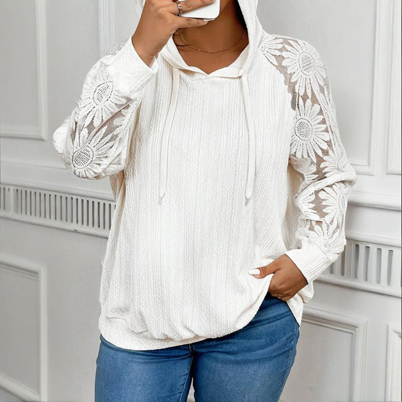 Women’s Plus Size Hoodie – Lace Long Sleeve Pullover Top FitiqueFit