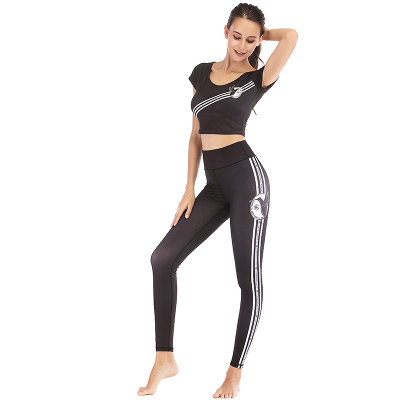 Printed navel short-sleeved quick-drying dance dress FitiqueFit
