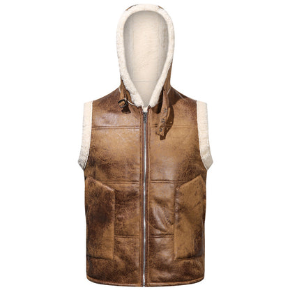 Men's Faux Fur-Lined Hooded Vest, Thickened and -Lined, Fashionable Windproof and Warm Outer Jacket for Men NovaCart