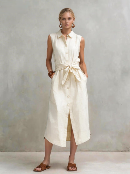 Women's Cotton-Linen Bag-Style Sleeveless Dress – Straight Cut FitiqueFit