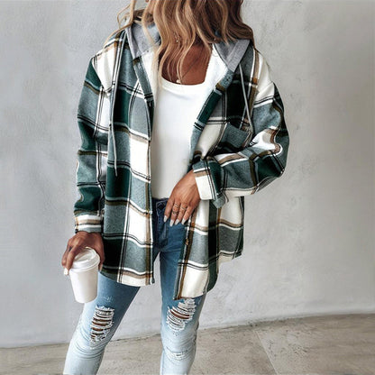 Plaid Drawstring Hoodie Shirt FitiqueFit