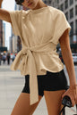 Women's Loose Round-Neck Lace-Up Bow-Knot Short-Sleeve Top FitiqueFit