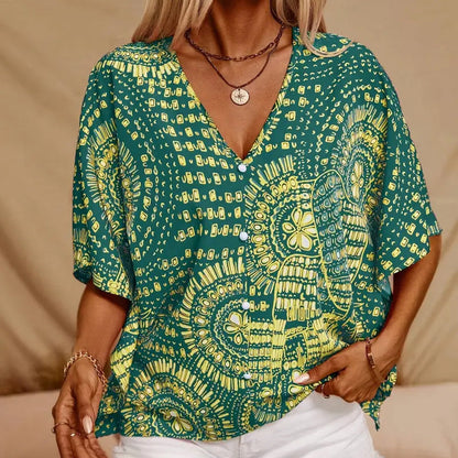 Mandala Print V-Neck Blouse – Casual Vacation Top FitiqueFit