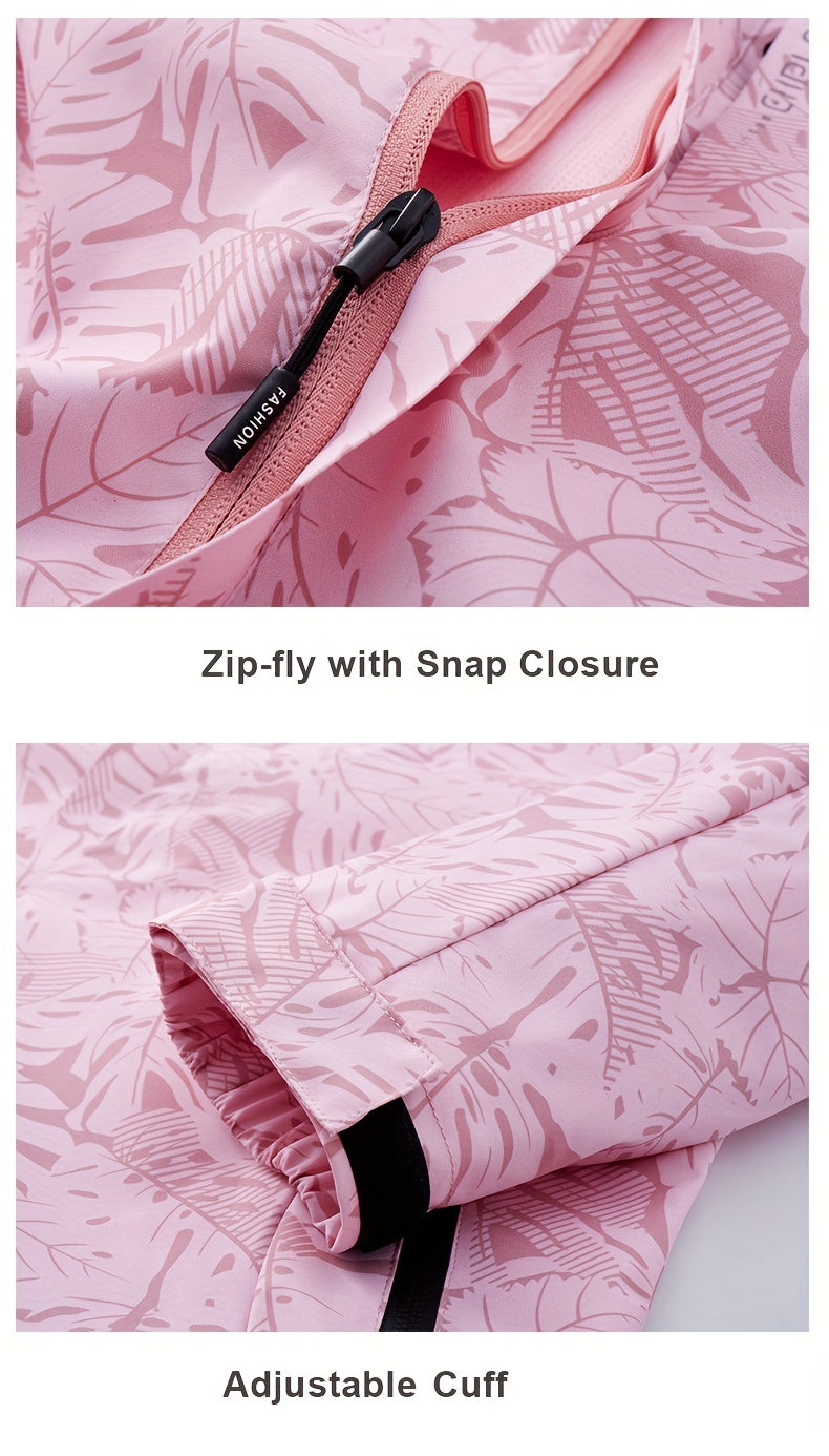 Women'S Outdoor Windbreaker Jacket | Casual Stand Collar, Non-Stretch Fabric, Random Print, Long Sleeve, Zipper Closure, Detachable Hood NovaCart