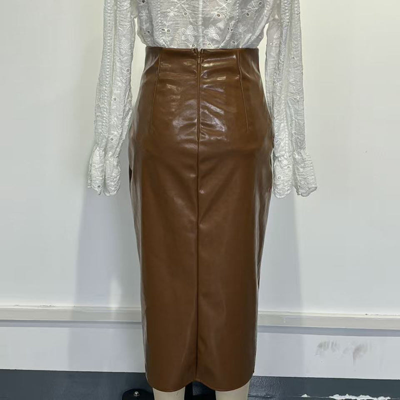 Women’s Faux Leather High-Waisted Bodycon Midi Skirt FitiqueFit