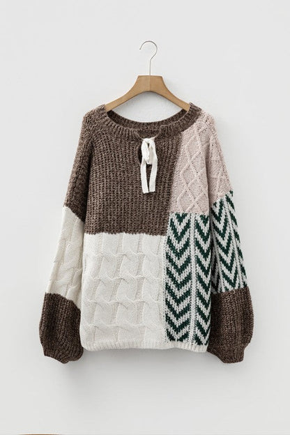 Colorblock Cable Knit Patchwork Tied Back Sweater Shop Style & More | Fresh Looks, Everyday Deals & Free Shipping