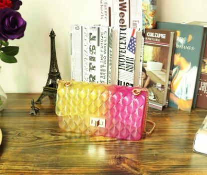 Ins super fire transparent mini bag female summer new jelly chain bag gradient wild Messenger bag See size chart under “more details” The Fashion Celestial