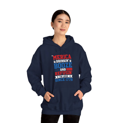 Merica Drinkin Booze And Refusin To Lose Hooded Sweatshirt The Devil's Pickle