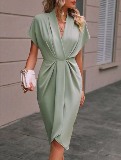 Pleated A-Line Midi Dress – V-Neck Sleeveless Summer Dress FitiqueFit