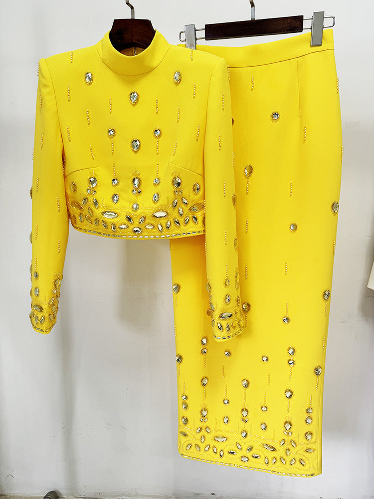 Fashion New Heavy Industry Beads Diamond Inlaid Short Top Long Skirt Suit See size chart under “more details” The Fashion Celestial