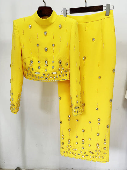 Fashion New Heavy Industry Beads Diamond Inlaid Short Top Long Skirt Suit See size chart under “more details” The Fashion Celestial