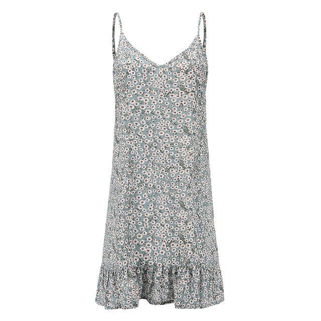Floral Print Summer Dress Spaghetti Strap Mini Dress Ruffled Country in My Heart