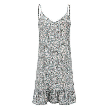 Floral Print Summer Dress Spaghetti Strap Mini Dress Ruffled Country in My Heart