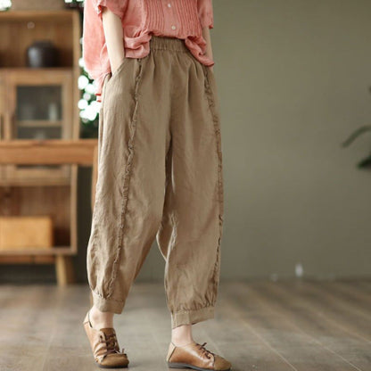 Women's High-Waist Solid-Color Capri Harem Pants FitiqueFit