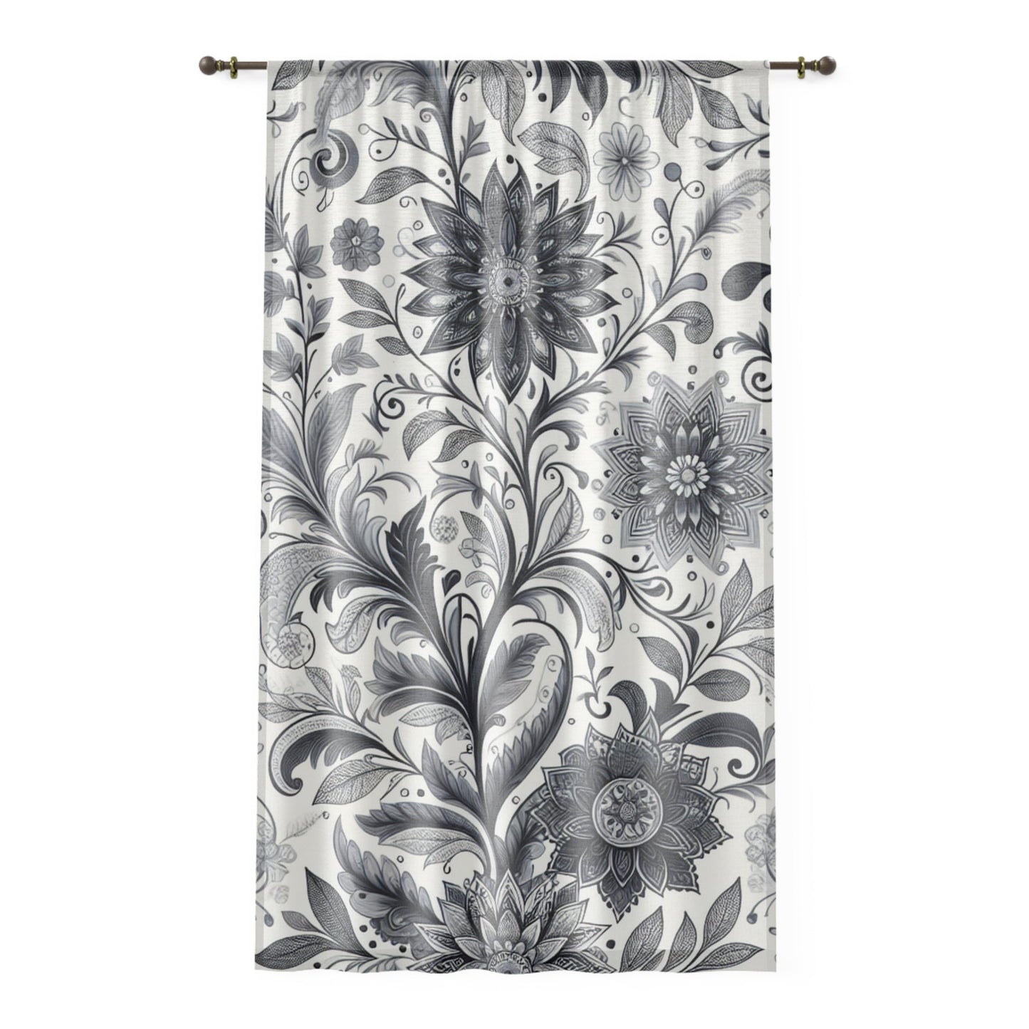 Elegant Floral Window Curtain, Black and White Decor, Home Accessories, Living Room Drapes, Bedroom Curtains, Modern and Chic Grayceful LLC