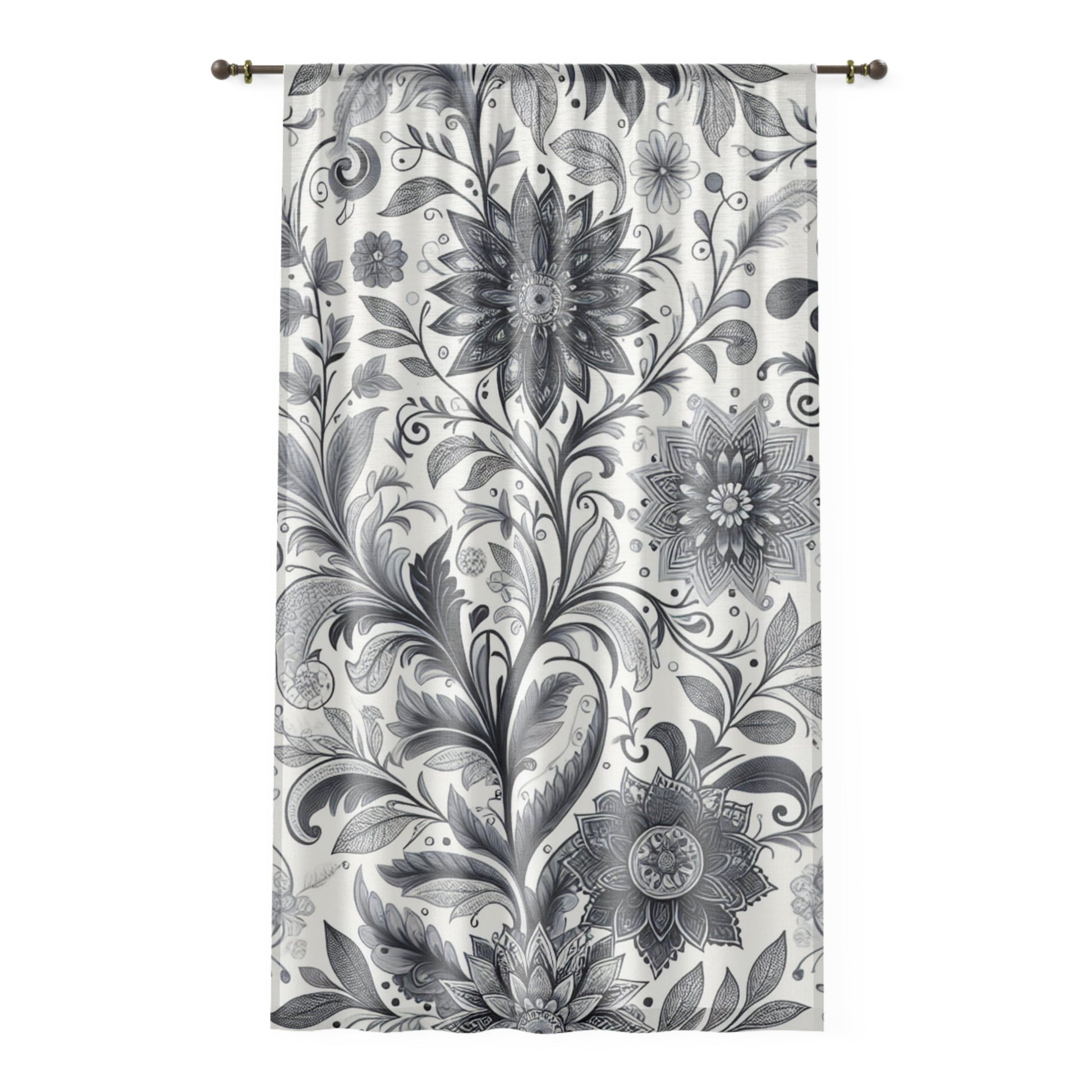 Elegant Floral Window Curtain, Black and White Decor, Home Accessories, Living Room Drapes, Bedroom Curtains, Modern and Chic Grayceful LLC