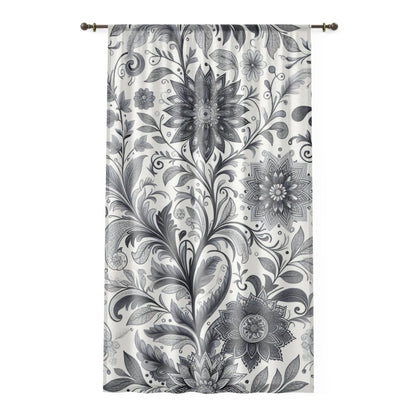 Elegant Floral Window Curtain, Black and White Decor, Home Accessories, Living Room Drapes, Bedroom Curtains, Modern and Chic Grayceful LLC
