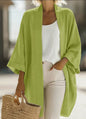 Women's Japanese Linen-Blend Kimono Cardigan – Open Front 3/4 Sleeve FitiqueFit