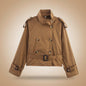 Women's Notch-Collar Short Trench Coat with Belt Buckle Detail FitiqueFit