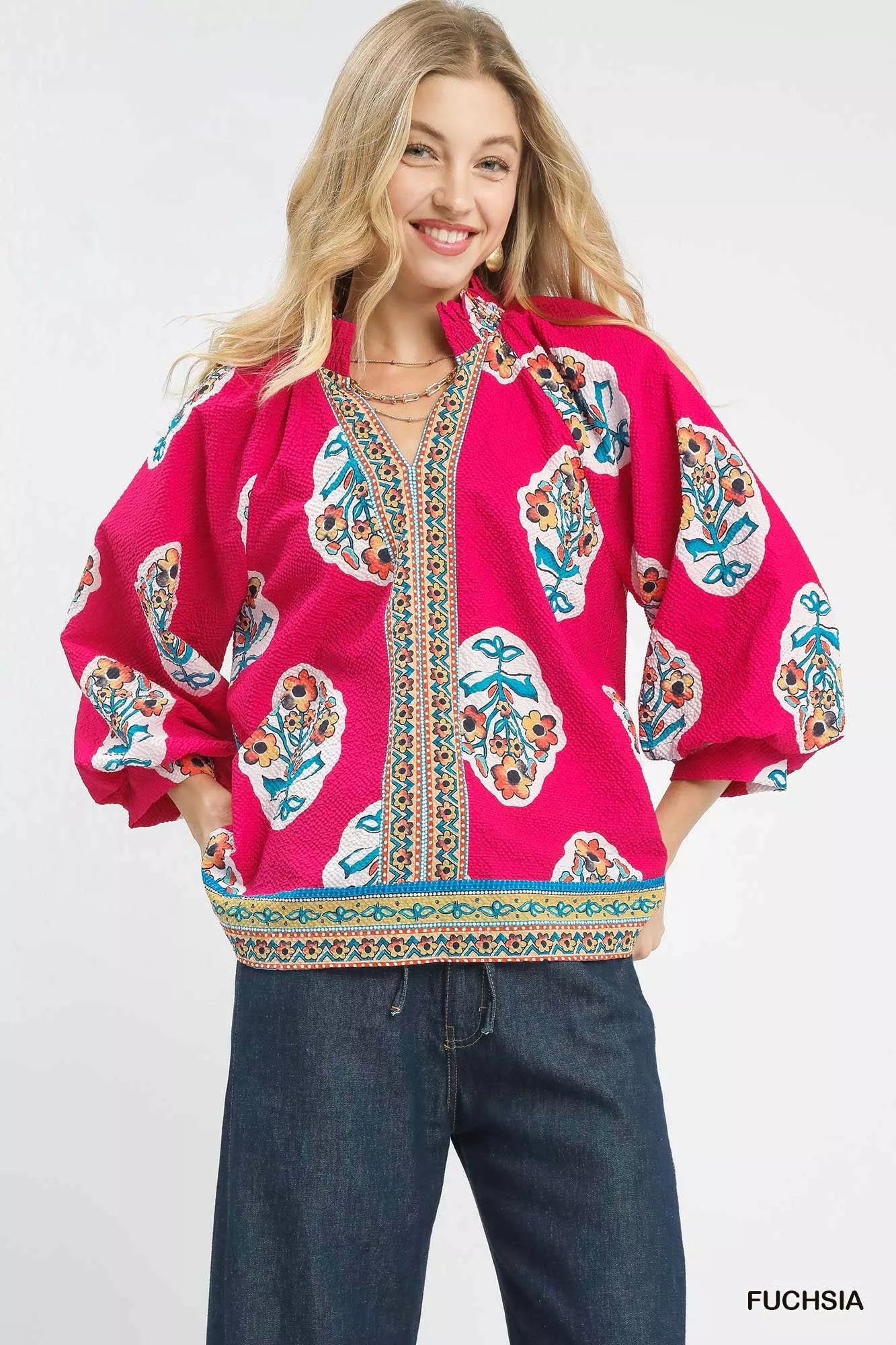 Umgee Boho Floral Print Tunic Blouse FitiqueFit