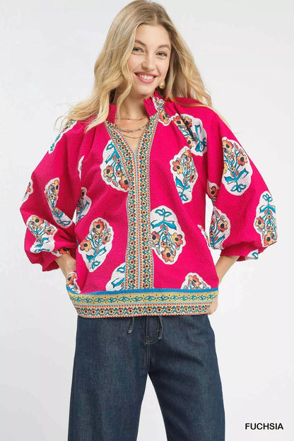 Umgee Boho Floral Print Tunic Blouse FitiqueFit