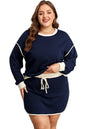 Navy Blue Plus Color Block Drop Shoulder Top and Lace-up Skirt Outfit Garden Naked Curves