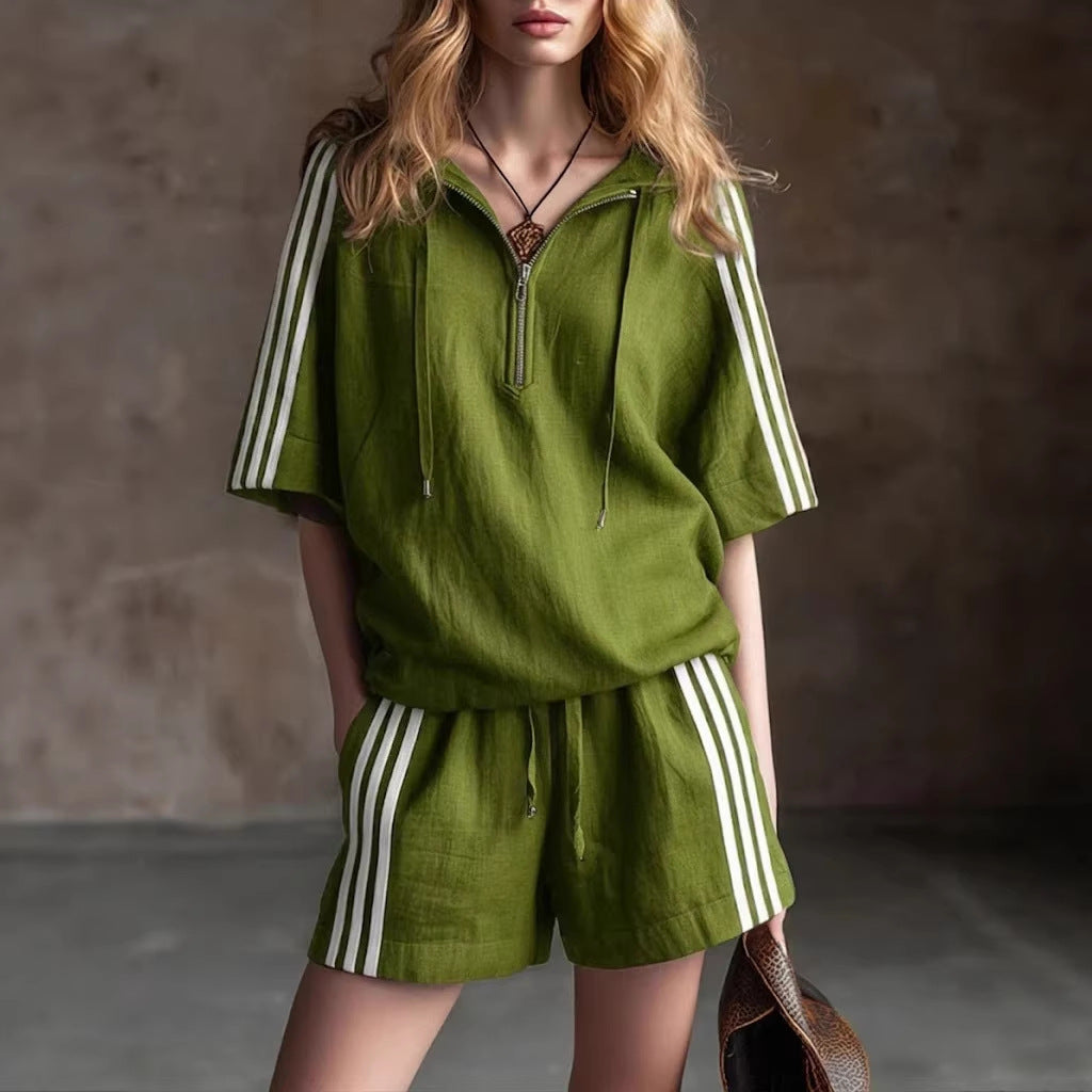 Women's Loose-Fit Two-Piece Sportswear Set – Shirt & Cropped Pants FitiqueFit