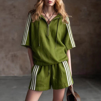 Women's Loose-Fit Two-Piece Sportswear Set – Shirt & Cropped Pants FitiqueFit