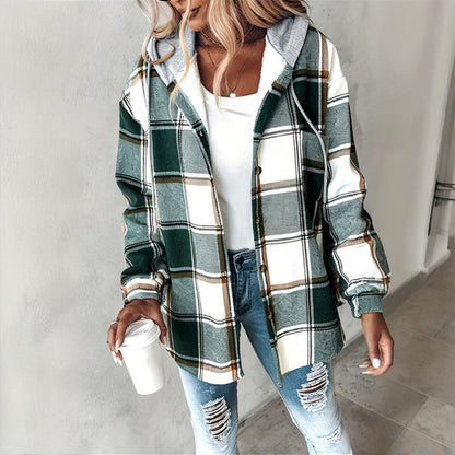 Plaid Drawstring Hoodie Shirt FitiqueFit