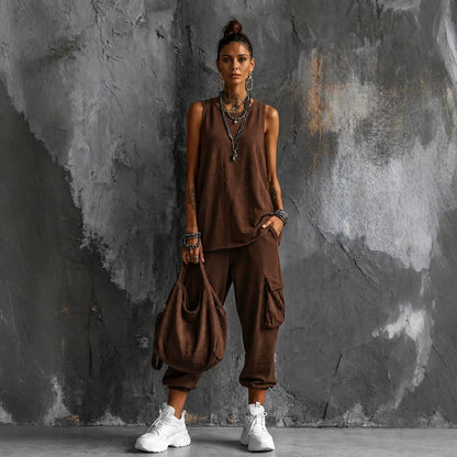 Women's Sleeveless Tank Top & Cropped Ankle Pants Set FitiqueFit