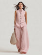 Women's Stand Collar Sleeveless Top & High-Waist Wide-Leg Pants Set FitiqueFit