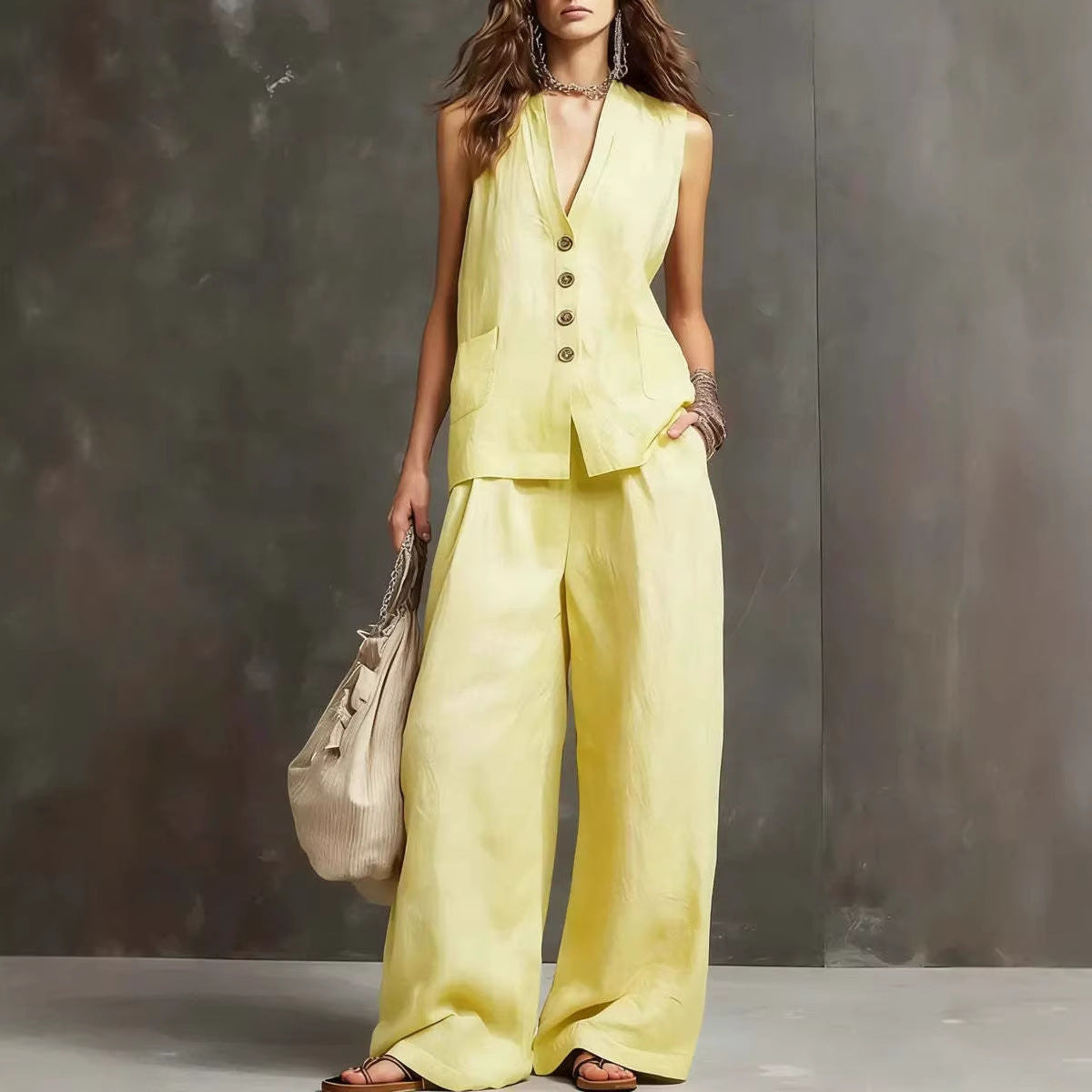 Women's Sleeveless Vest & Wide-Leg Pants Two-Piece Set – 10 Colors XS–3XL FitiqueFit