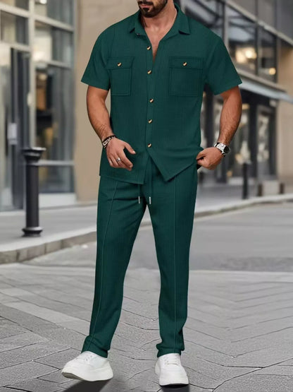 Men's Full Size Casual Short Sleeve Shirt and Pants Set Plus Size New Era Fashion LLc