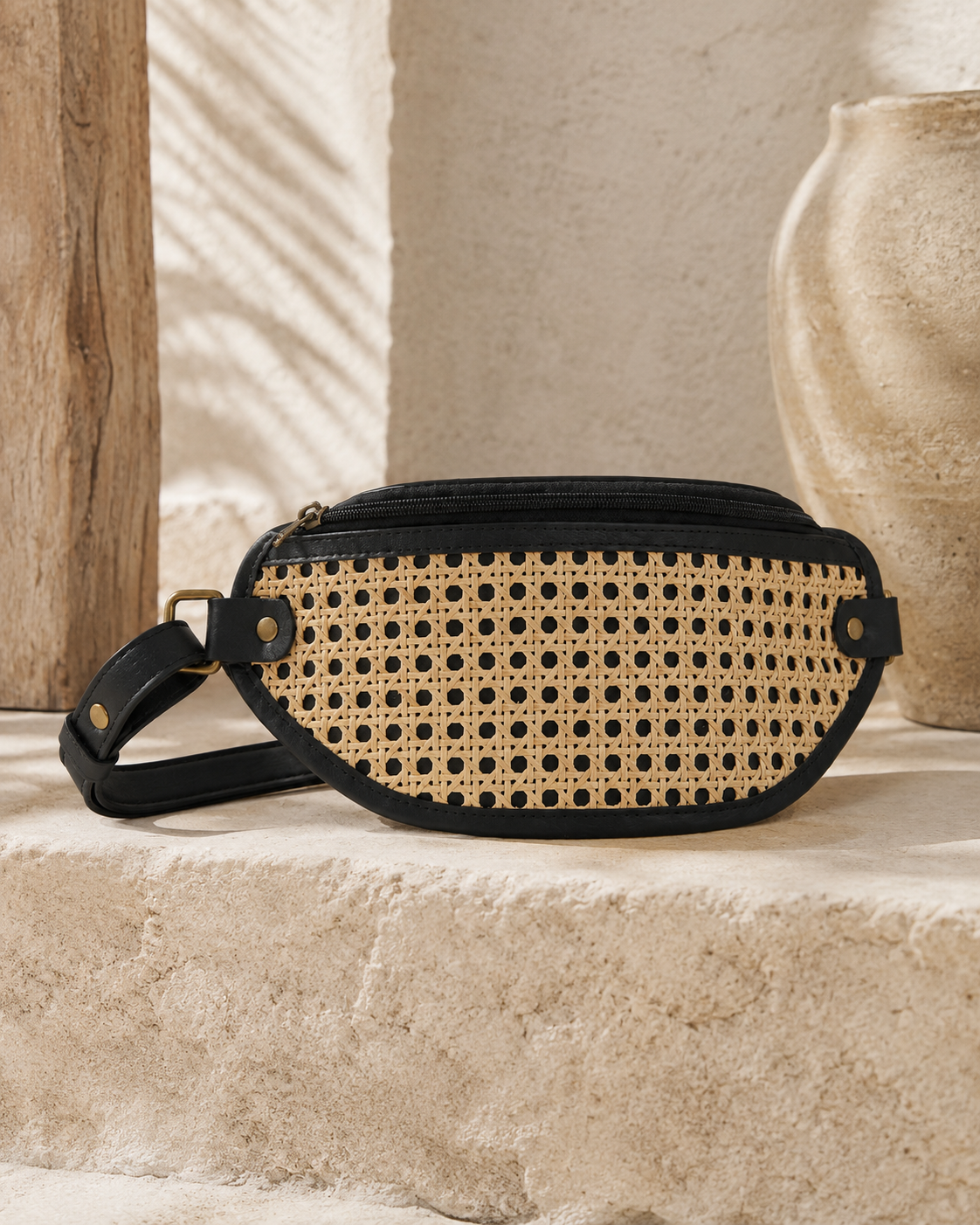 Raja Leather and Cane Sling Bag Village Thrive