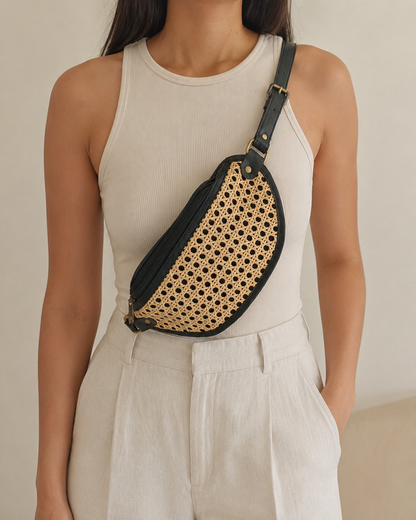 Raja Leather and Cane Sling Bag Village Thrive