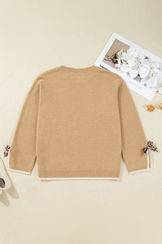 Plus Size Leopard Bow Split Cuff Sweater Shop Style & More | Fresh Looks, Everyday Deals & Free Shipping