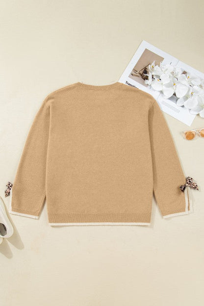 Plus Size Leopard Bow Split Cuff Sweater Shop Style & More | Fresh Looks, Everyday Deals & Free Shipping