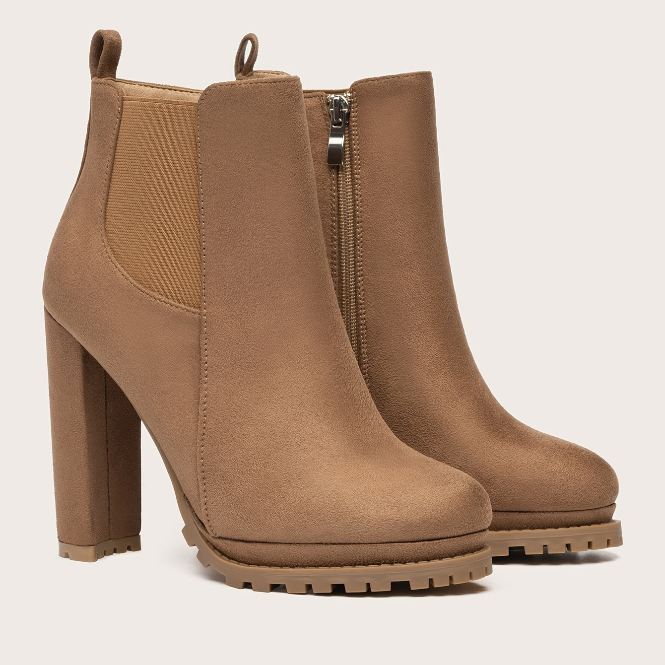 Women's Pointed Toe Short Boots, Tound Toe Side Zipper Chunky Heeled Platform Ankle Boots, Women's Footwear NovaCart