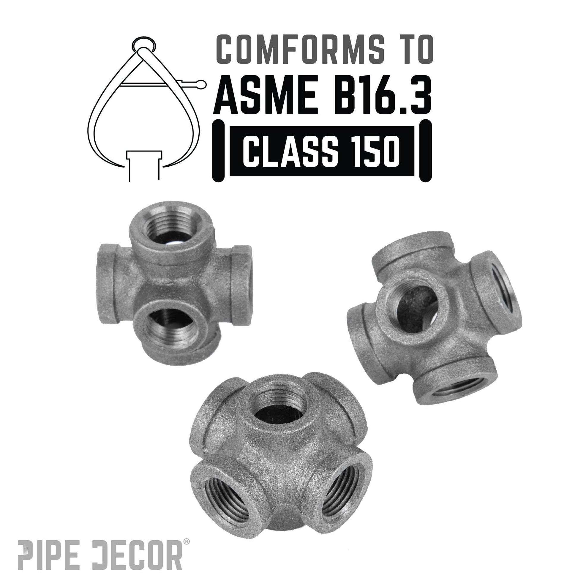 3/8 in. Black 6-Way Fitting PIPE DECOR