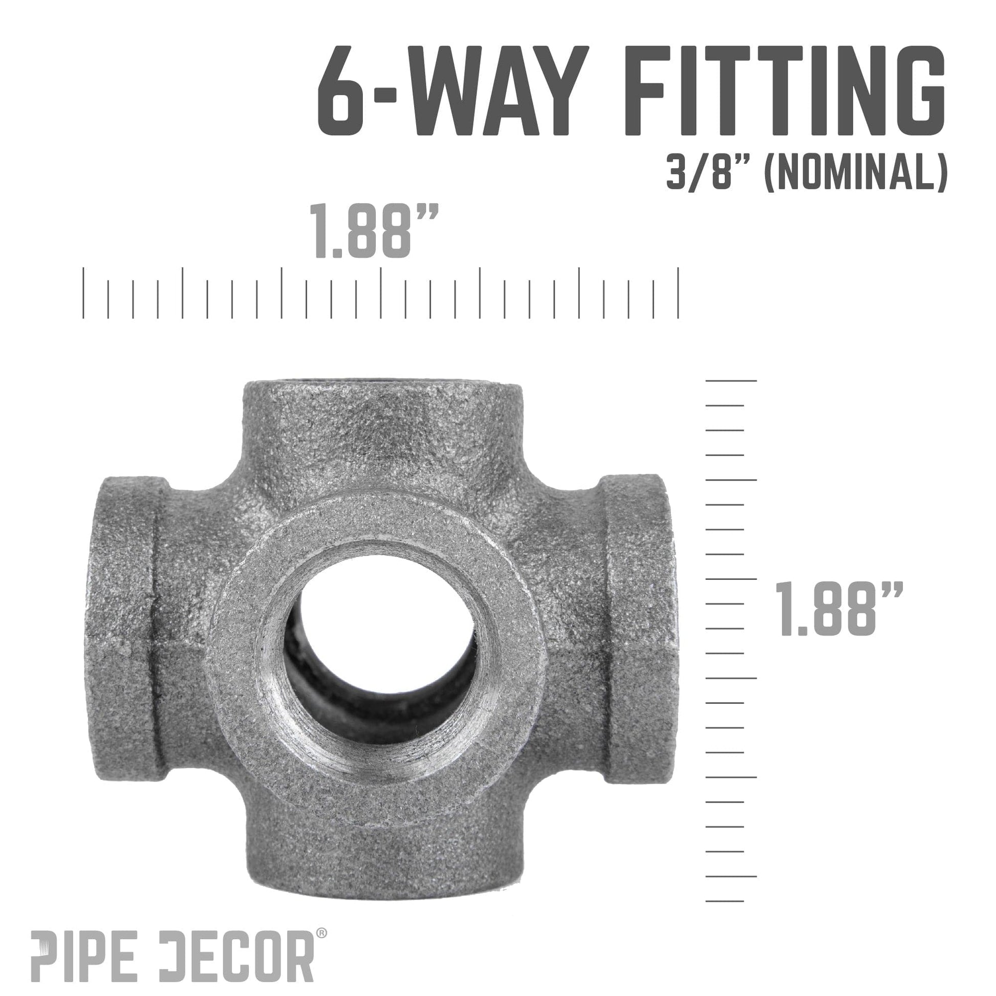 3/8 in. Black 6-Way Fitting PIPE DECOR