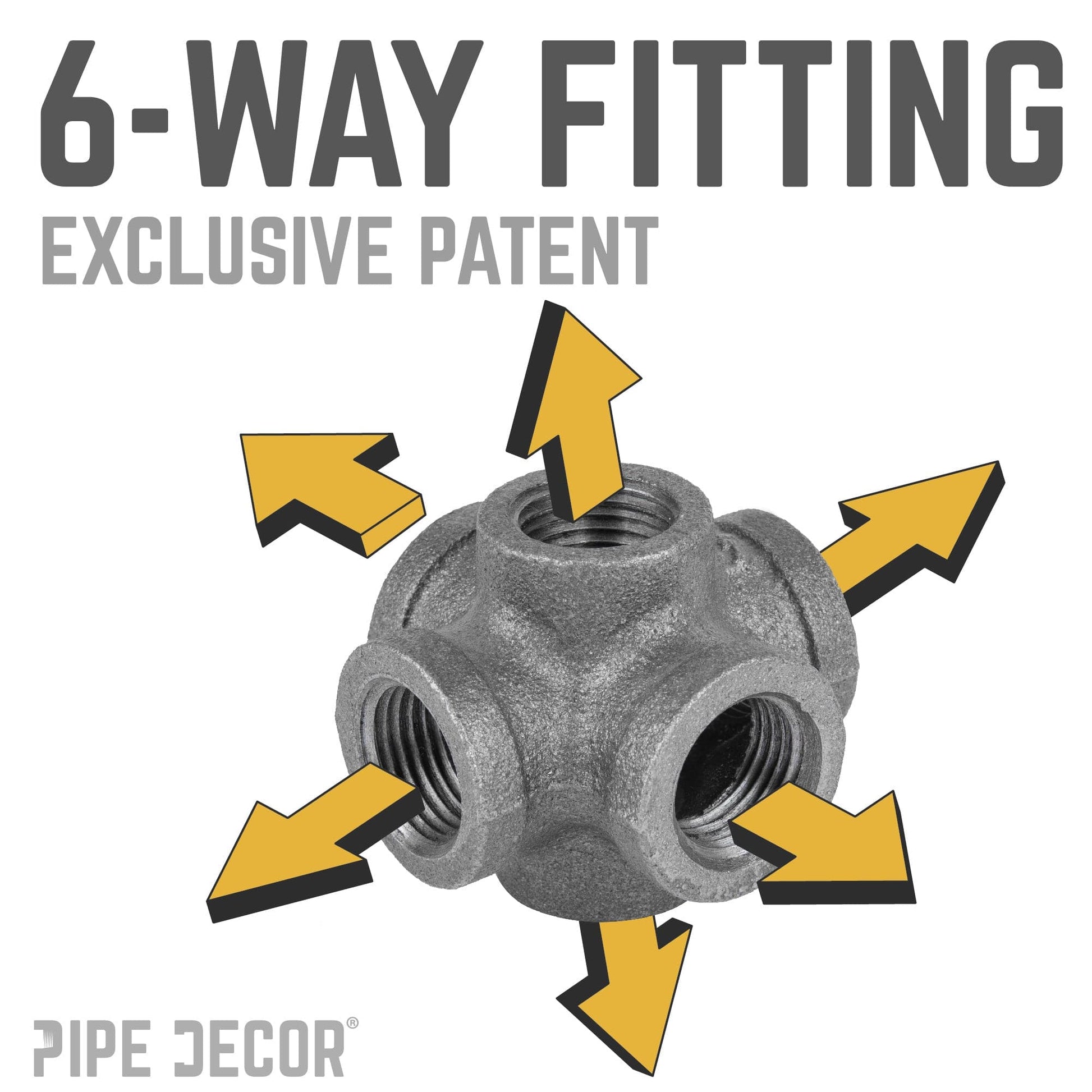 3/8 in. Black 6-Way Fitting PIPE DECOR