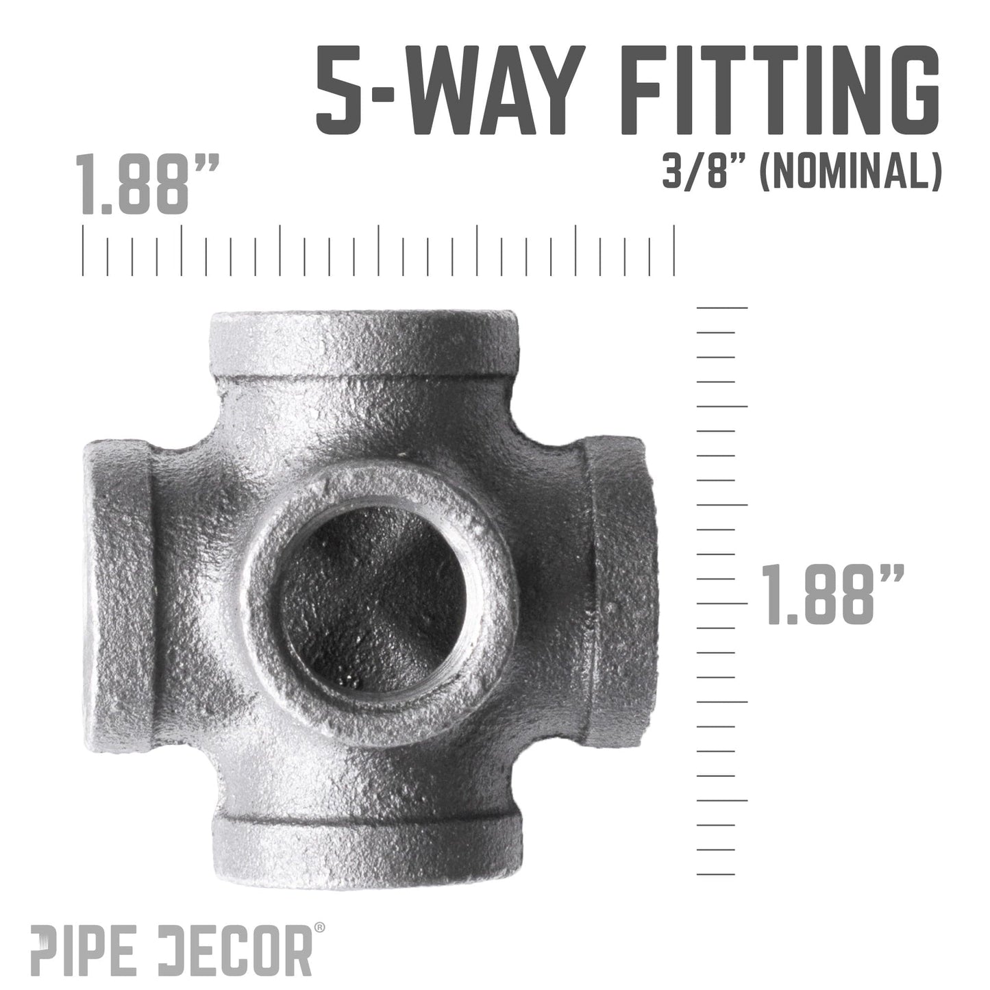 3/8 in. Black 5-way Fitting PIPE DECOR