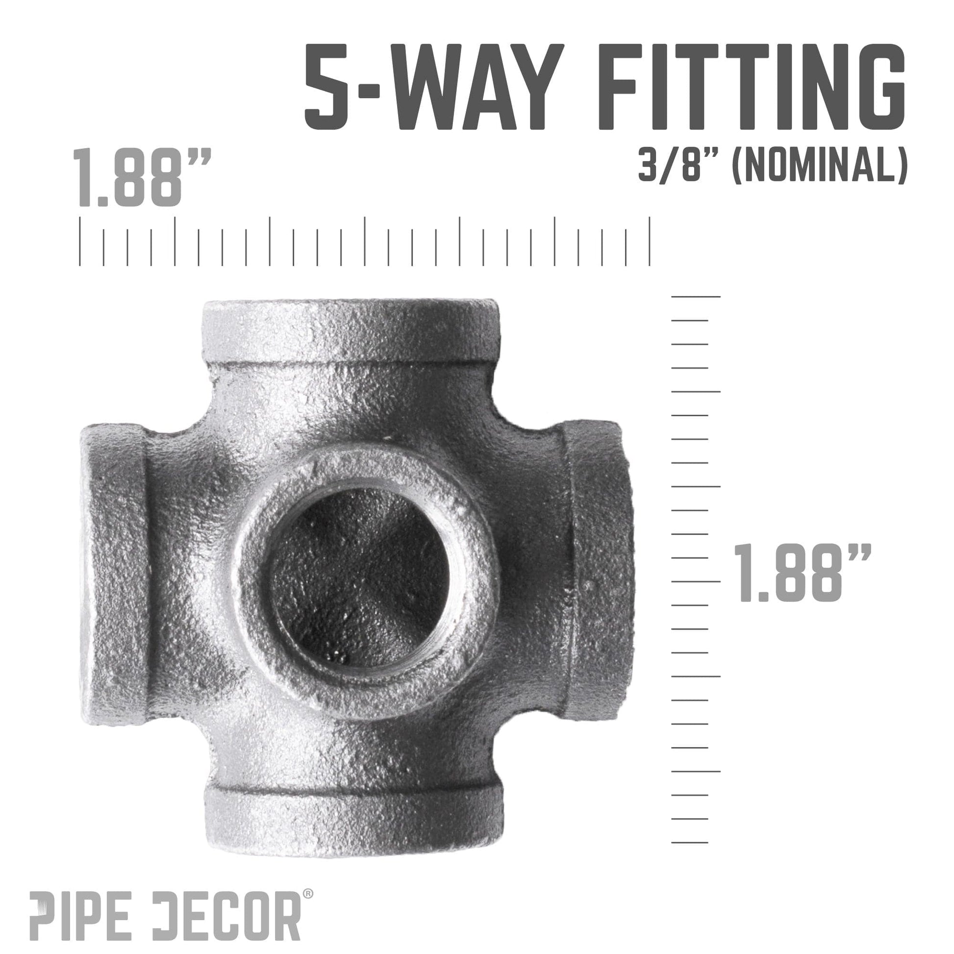 3/8 in. Black 5-way Fitting PIPE DECOR